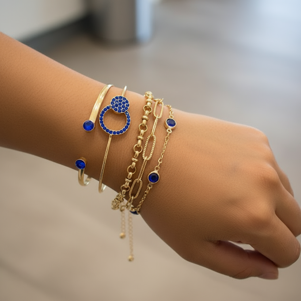 Vintage Blue Rhinestone Five-Layer Women's Bracelet