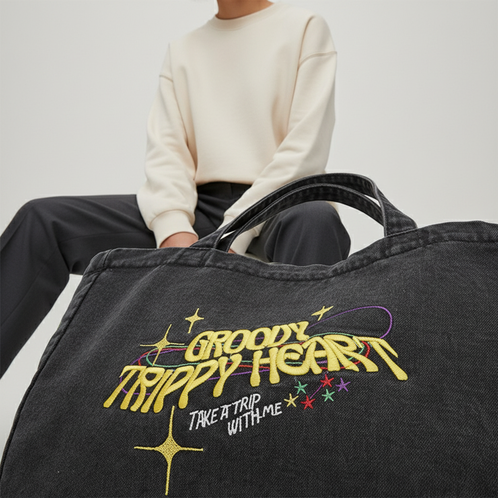 TrippyHeart Large Denim Tote bag