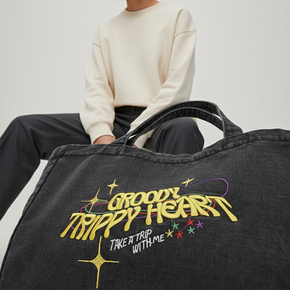 TrippyHeart Large Denim Tote bag