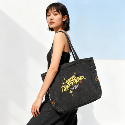 TrippyHeart Large Denim Tote bag