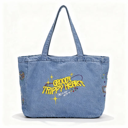 TrippyHeart Large Denim Tote bag