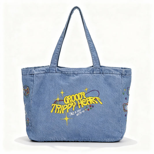 TrippyHeart Large Denim Tote bag