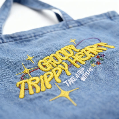 TrippyHeart Large Denim Tote bag