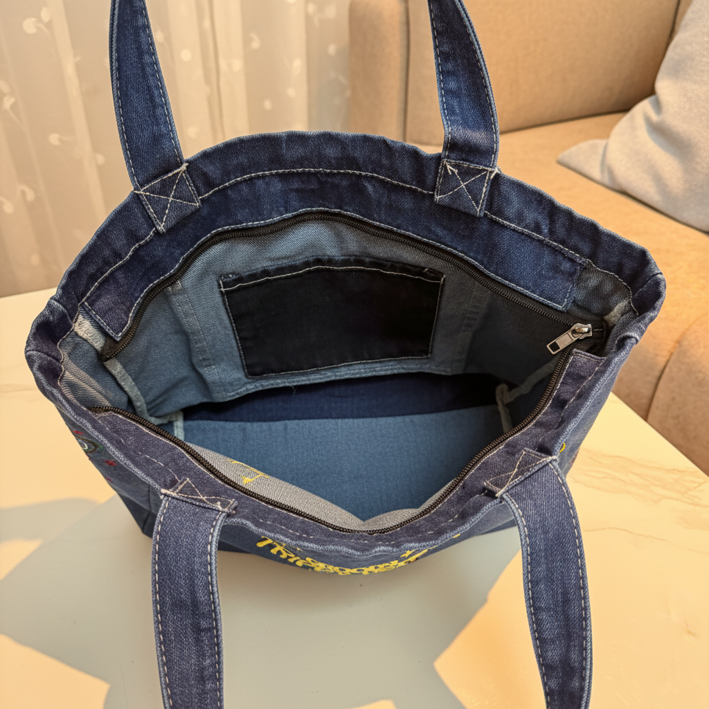 TrippyHeart Large Denim Tote bag