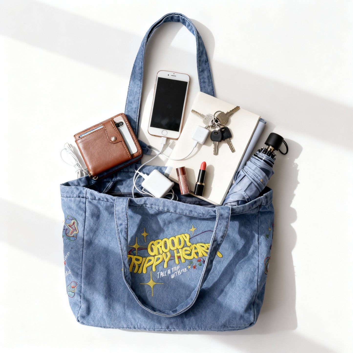 TrippyHeart Large Denim Tote bag