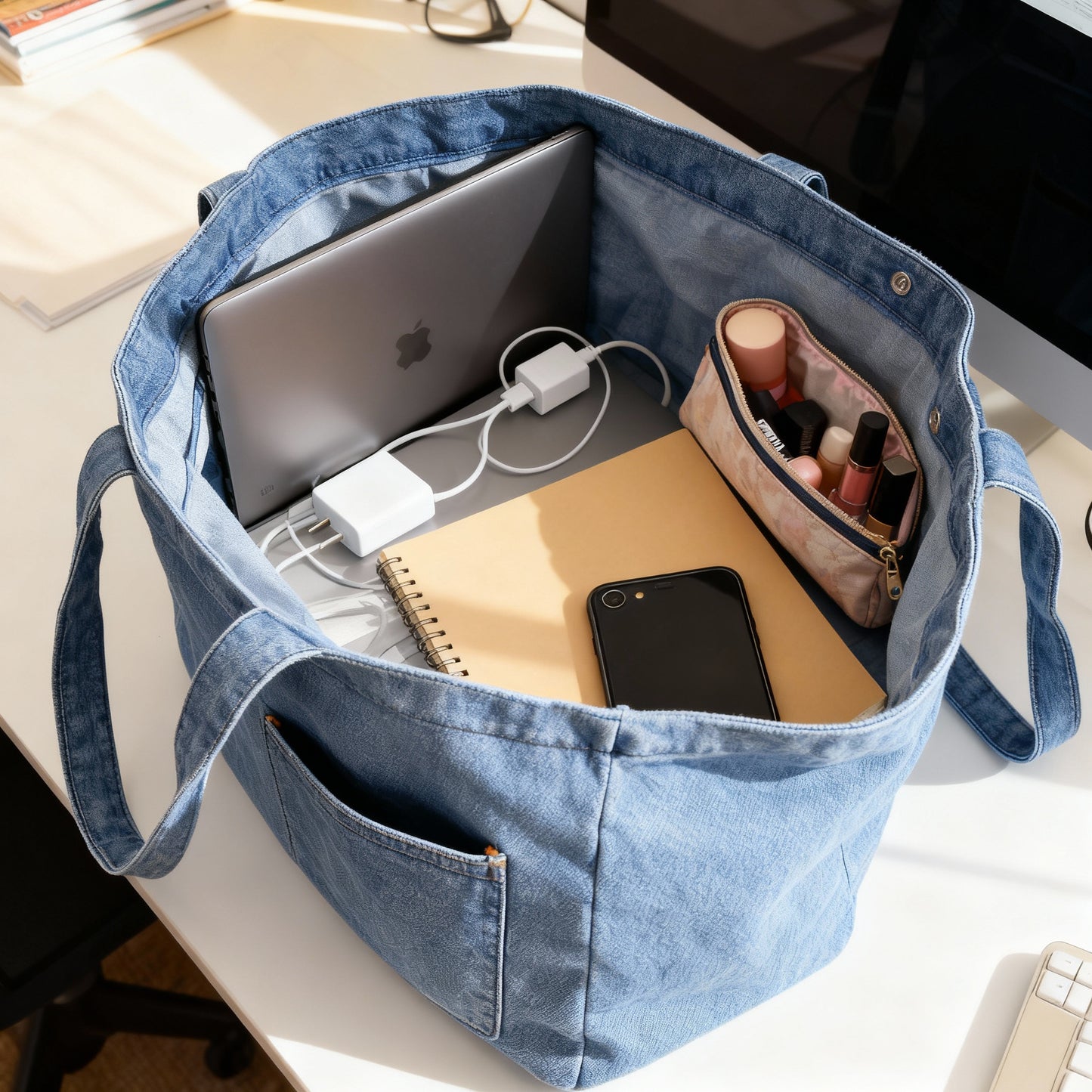 TrippyHeart Large Denim Tote bag