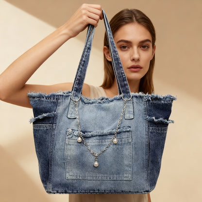 Washed Denim Tote Bag