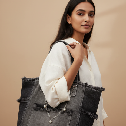 Washed Denim Tote Bag