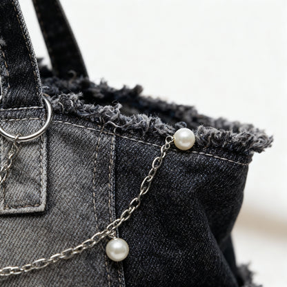 Washed Denim Tote Bag