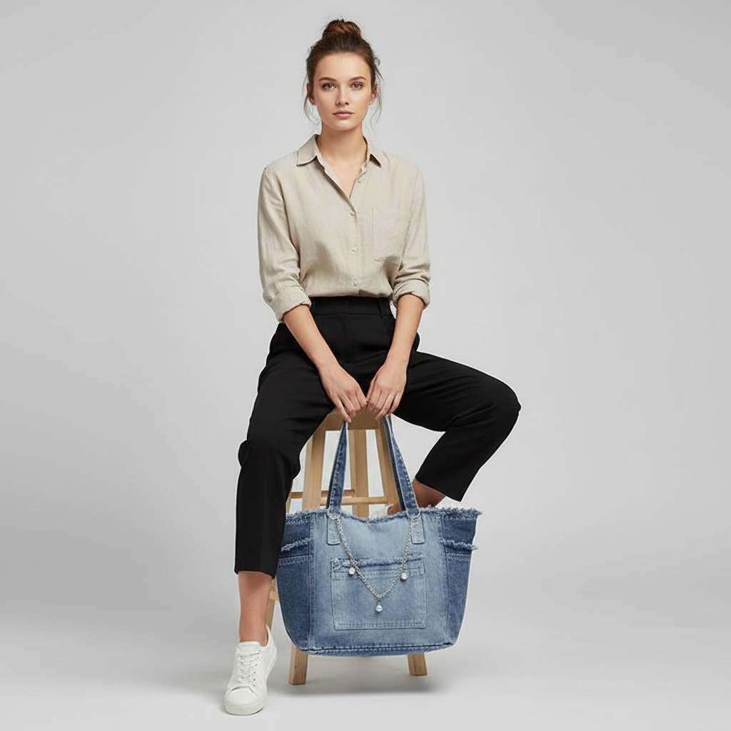 Washed Denim Tote Bag