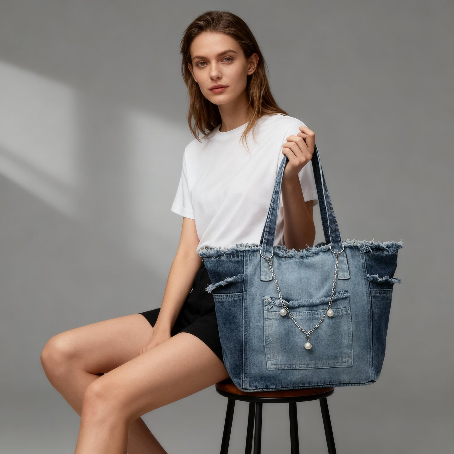 Washed Denim Tote Bag