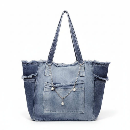 Washed Denim Tote Bag